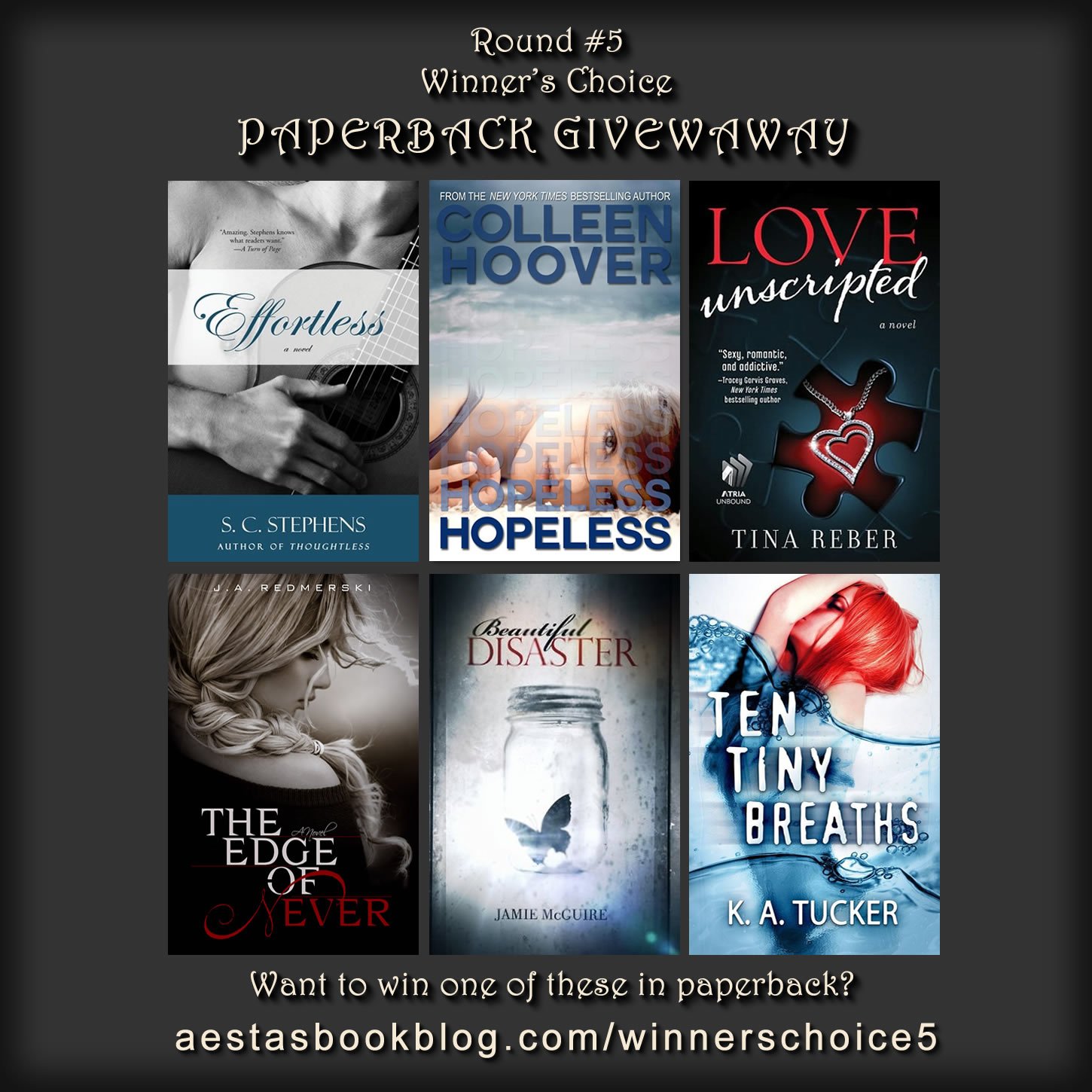 WINNER’S CHOICE PAPERBACK GIVEAWAY: Round #5